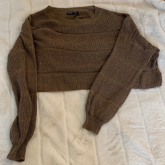 Cropped brown sweater balloon sleeves - Picture 1 of 2